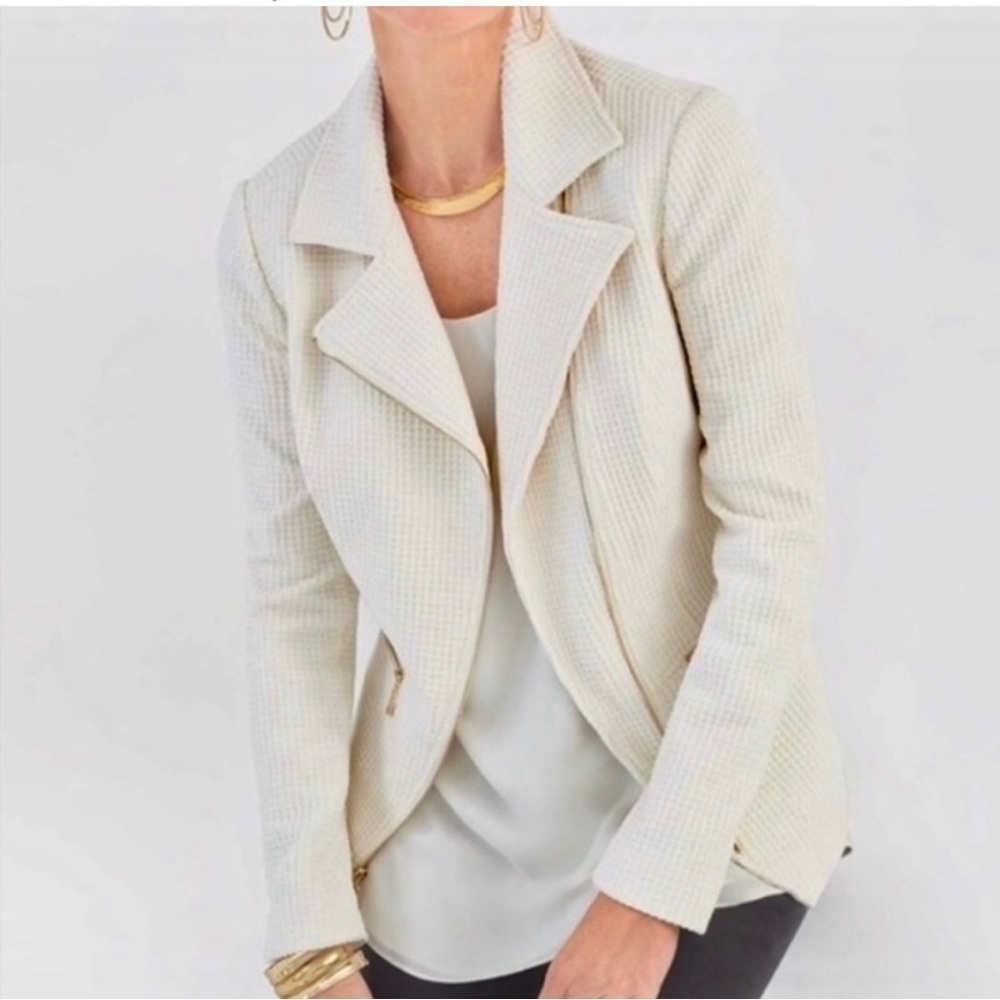 Chico’s NWOT Moto Style Waffle Texture Jacket Blazer Creme’ Size 1 = 8/Med